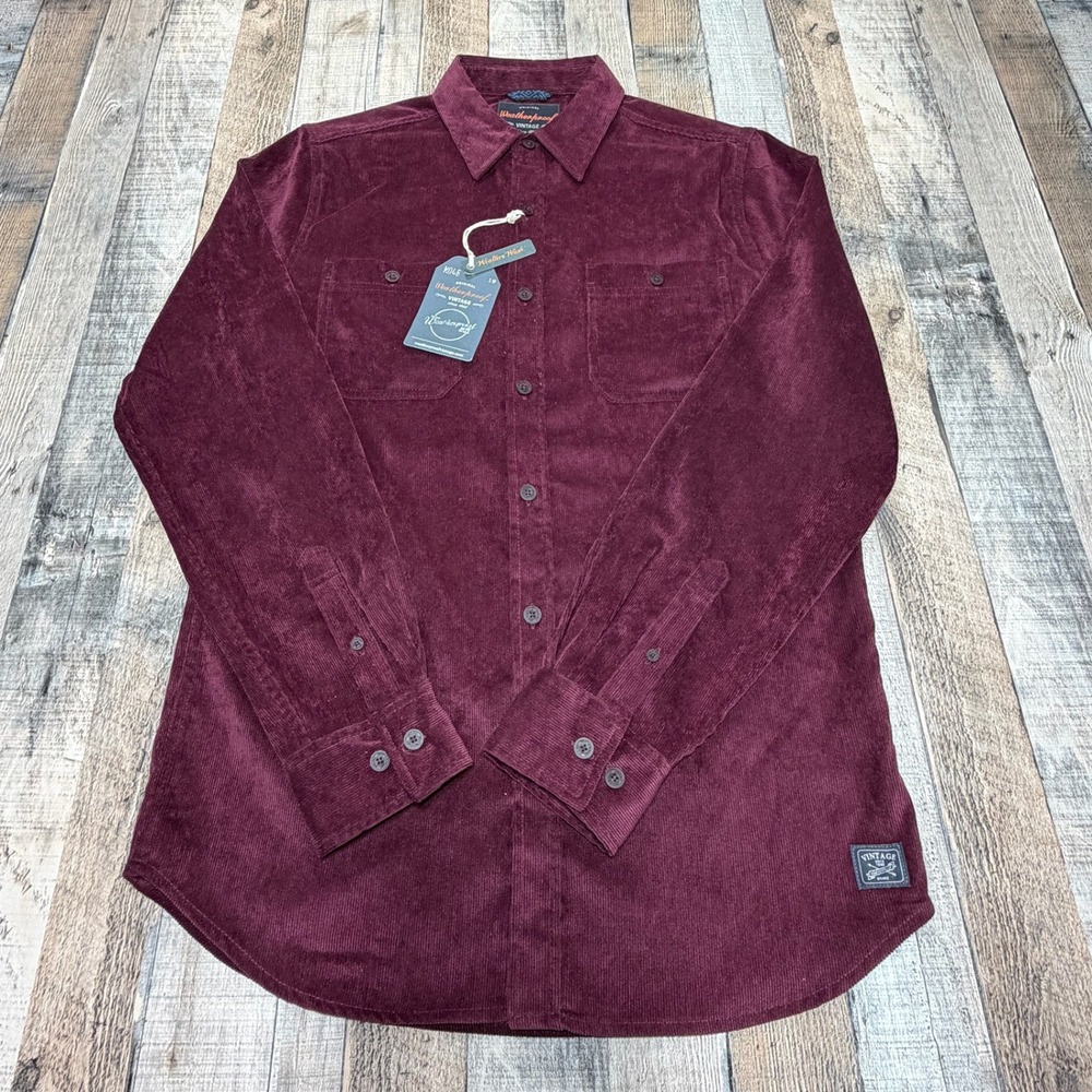 NWT Weatherproof Vintage Corduroy Shirt Mens‎ Small Burgundy Long Sleeve Outdoor